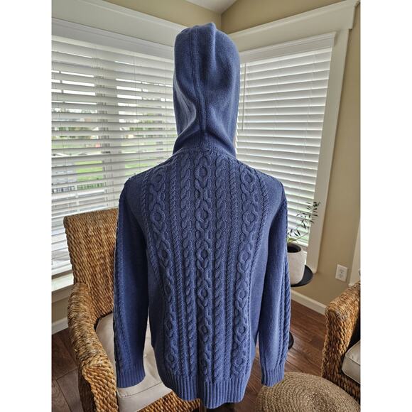 L.L Bean Cable-Knit Zip Up Hooded Sweater Women's M Petite Fisherman Preppy - Picture 4 of 12